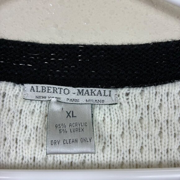 Alberto Makali Beaded Knit Navy White Sparkly Cardigan Sweater Size XL - Picture 5 of 7